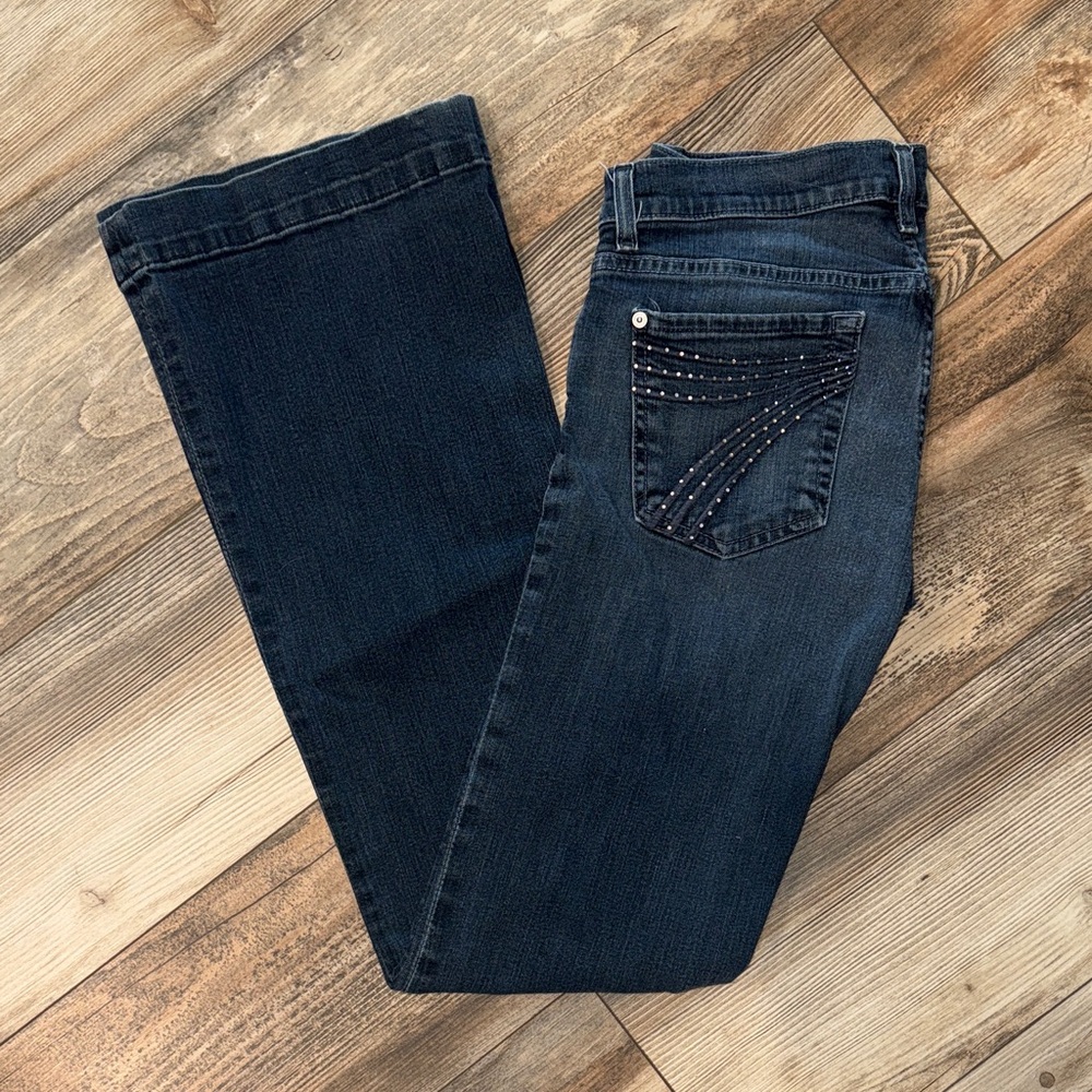 7 For All Mankind Dark Blue Flare Jeans with Studded Pocket